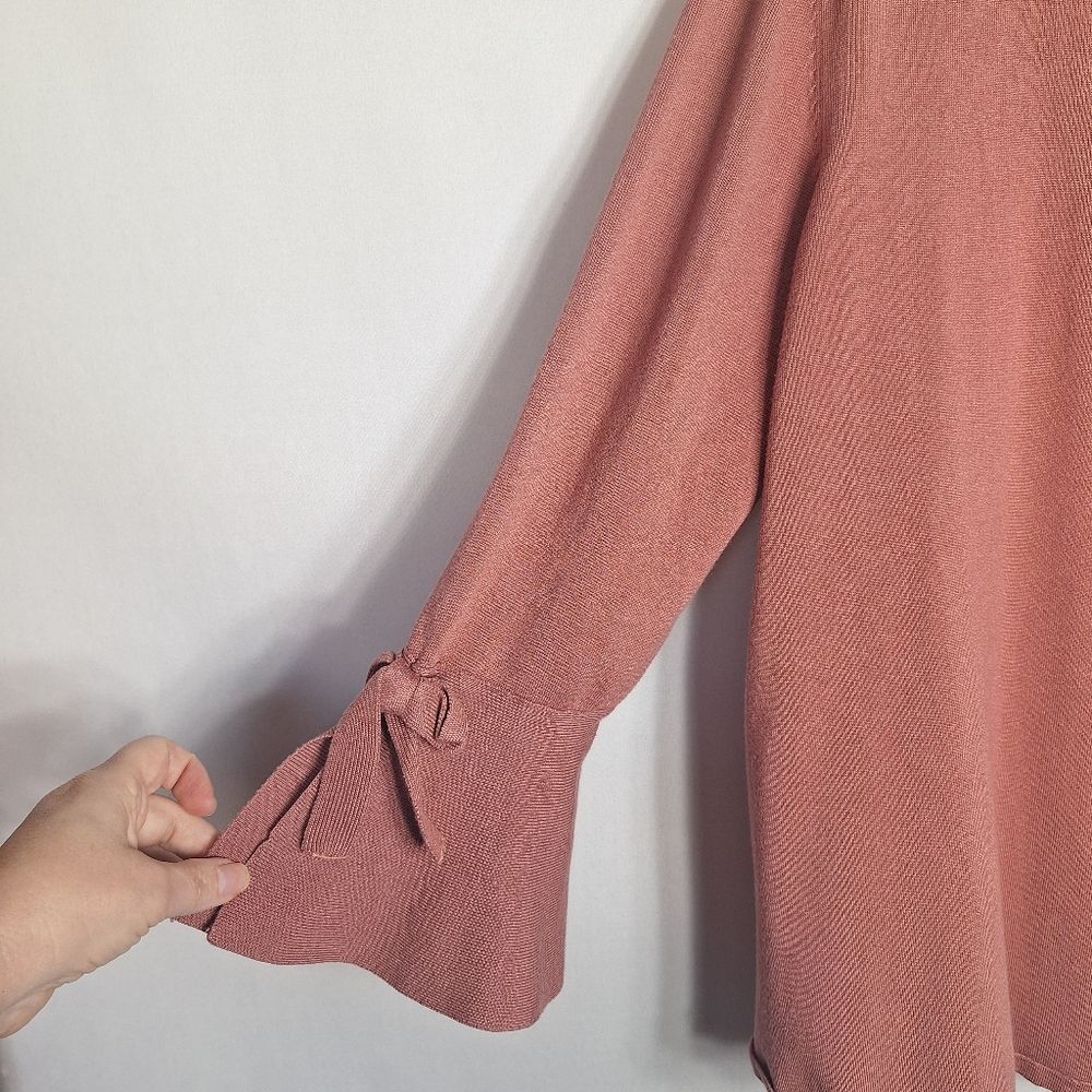 Alfani Open Front Cardigan Long Sleeve Slit Bell Cuff Bow Tie Large Rose Pink - Picture 3 of 9